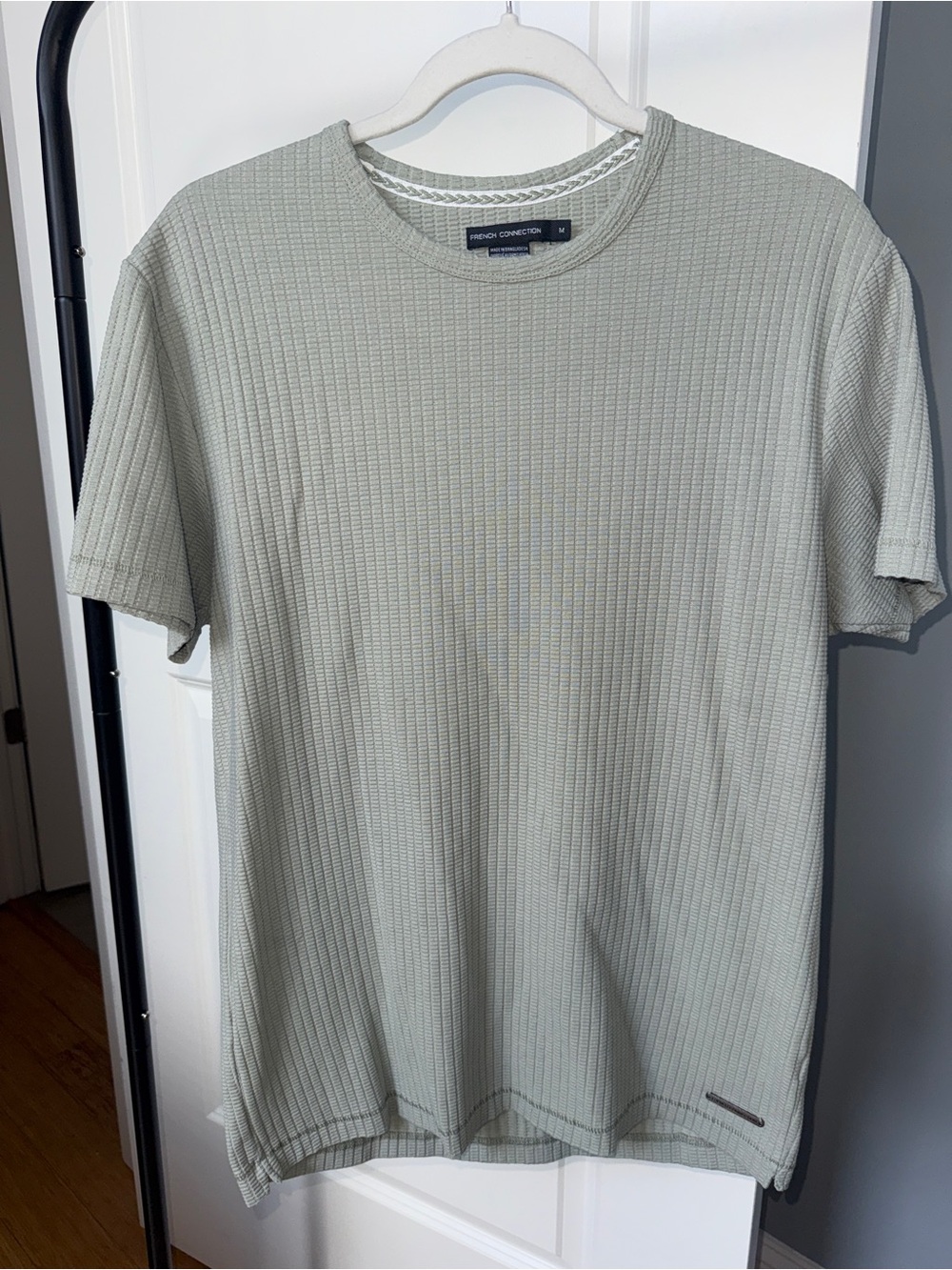 French Connection Medium Waffle Knit Crew Neck T-Shirt (Sage Green)